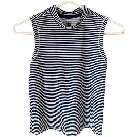 ATHLETA GIRL Overlap Rash Guard Swim Top Navy Striped Sleeveless Size Large (12) - Picture 8 of 13